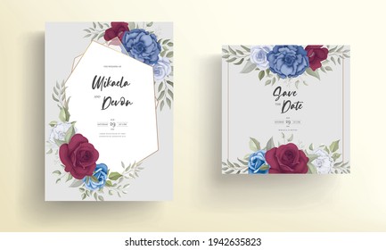 Beautiful wedding invitation card template design with floral decorations