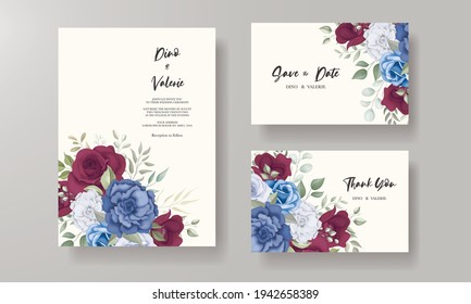 Beautiful wedding invitation card template design with floral decorations