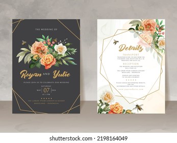 beautiful wedding invitation card template with honey bee and floral design