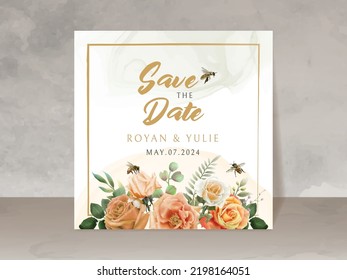 beautiful wedding invitation card template with honey bee and floral design