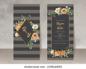 beautiful wedding invitation card template with honey bee and floral design