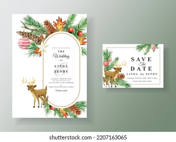 beautiful wedding invitation card template with christmas theme