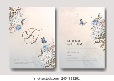 Beautiful wedding invitation card template with flower and butterfly