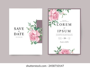 Beautiful wedding invitation card template with watercolor floral