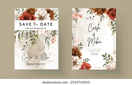 beautiful wedding invitation card template and floral frame watercolor