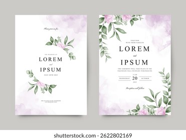 Mooie bruiloft uitnodiging kaart sjabloon met aquarel bloemen