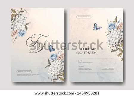 Beautiful wedding invitation card template with flower and butterfly