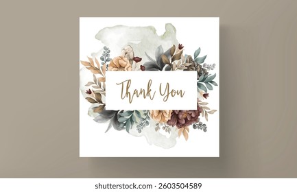 beautiful wedding invitation card with vintage watercolor flower and leaves