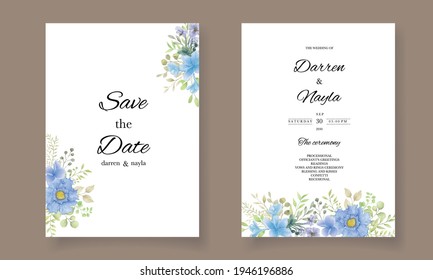 Beautiful wedding invitation card with watercolor floral decoration
