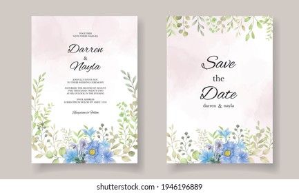 Beautiful wedding invitation card with watercolor floral decoration