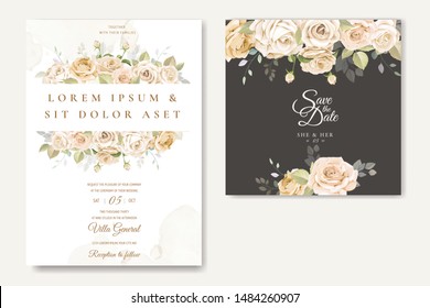 beautiful wedding invitation card with white and yellow roses template