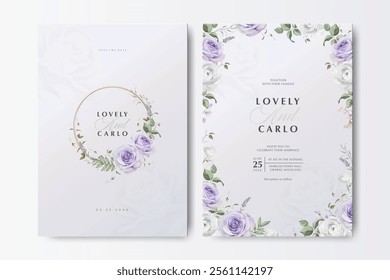 beautiful wedding invitation card with wreath roses flower design