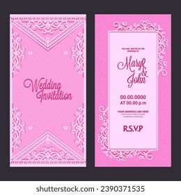 Beautiful Wedding Invitation Decorated with Lace Designs in Pink and White Color.