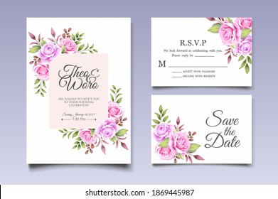 Hermosa invitación a la boda con elementos florales de fondo