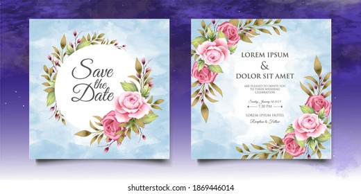 Beautiful wedding invitation with floral elements background