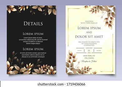 Beautiful wedding invitation floral and leaves card template