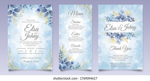 Beautiful wedding invitation floral and leaves card template