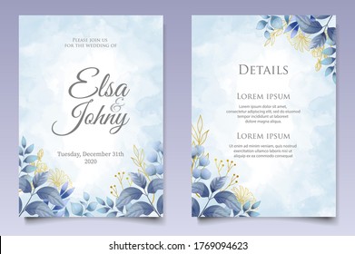 Beautiful wedding invitation floral and leaves card template
