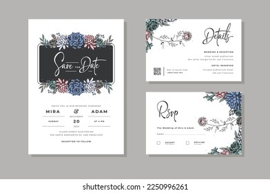 beautiful wedding invitation with flower design template vector