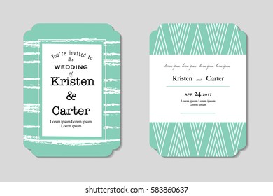 Beautiful wedding invitation. Green greeting card with black printed text