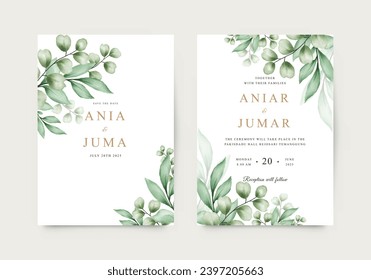 Beautiful wedding invitation with green leaves