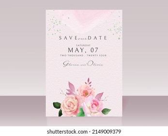 Beautiful wedding invitation with hand drawn pink rose design