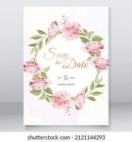 Beautiful wedding invitation with pink floral template