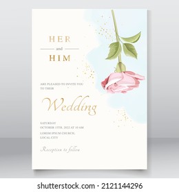 Beautiful wedding invitation with pink floral template