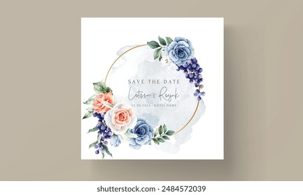 beautiful wedding invitation with rose flower and grapes