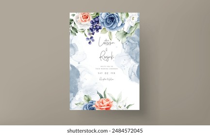 beautiful wedding invitation with rose flower and grapes