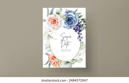 hermosa invitación de boda con flor de rosa y uvas