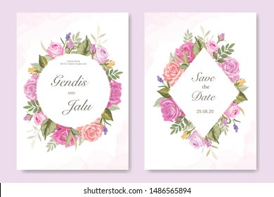 beautiful wedding invitation with rose and leaf