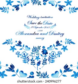 Beautiful Wedding invitation. Save the date. Vector. Watercolor.