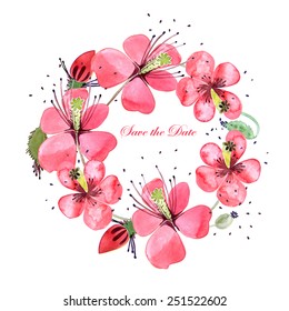 Beautiful Wedding invitation. Save the date. Watercolor. Hand drawing, vector.