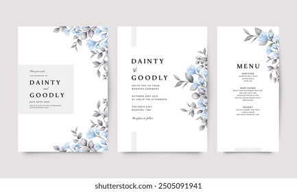 Beautiful wedding invitation set watercolor floral template