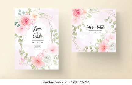 Beautiful wedding invitation with soft floral ornament