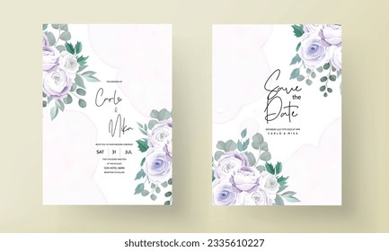 beautiful wedding invitation with soft purple roses flower