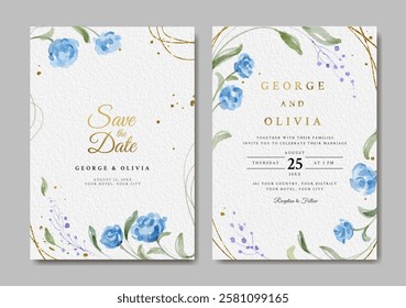 Hermosa Plantilla de invitación de boda con rosa azul