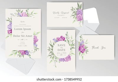 Beautiful Wedding Invitation Template Cards Design With Watercolor Arrangement Floral 