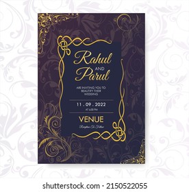 Beautiful Wedding Invitation Template Dark Gold For Decoration, Celebration, Engagement, Greeting, Ceremony, Reception, Marriage