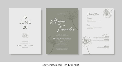 Beautiful wedding invitation template. Engraved flower wedding invitation template