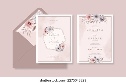 Beautiful wedding invitation template with envelope