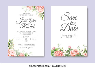 Beautiful wedding invitation template with floral leaves