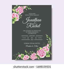 Beautiful wedding invitation template with floral leaves