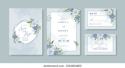 Beautiful wedding invitation template with floral bouquet watercolor