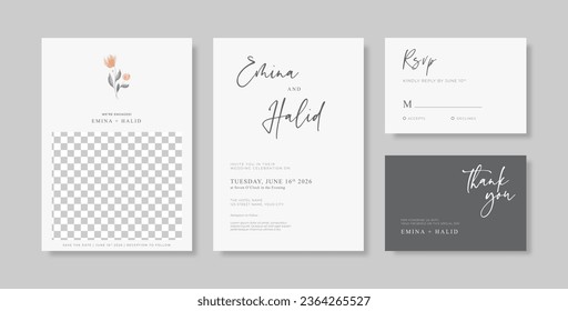 Beautiful wedding invitation template with flower watercolor