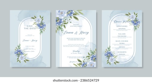 Hermosa plantilla de invitación a bodas con acuarela de flores