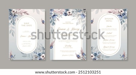 Beautiful wedding invitation template with flower watercolor