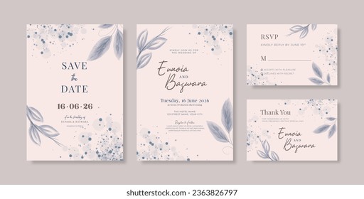 Beautiful wedding invitation template with leaves watercolor