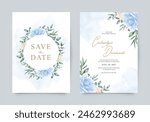 Beautiful wedding invitation template with roses blue